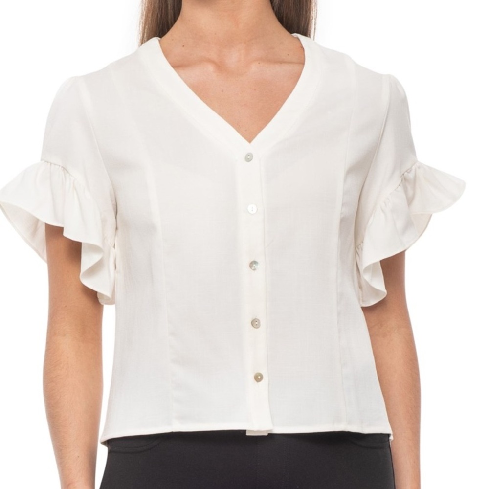 Drew White Beverly Flutter Sleeve Shirt with Mother of Pearl Buttons Size XS